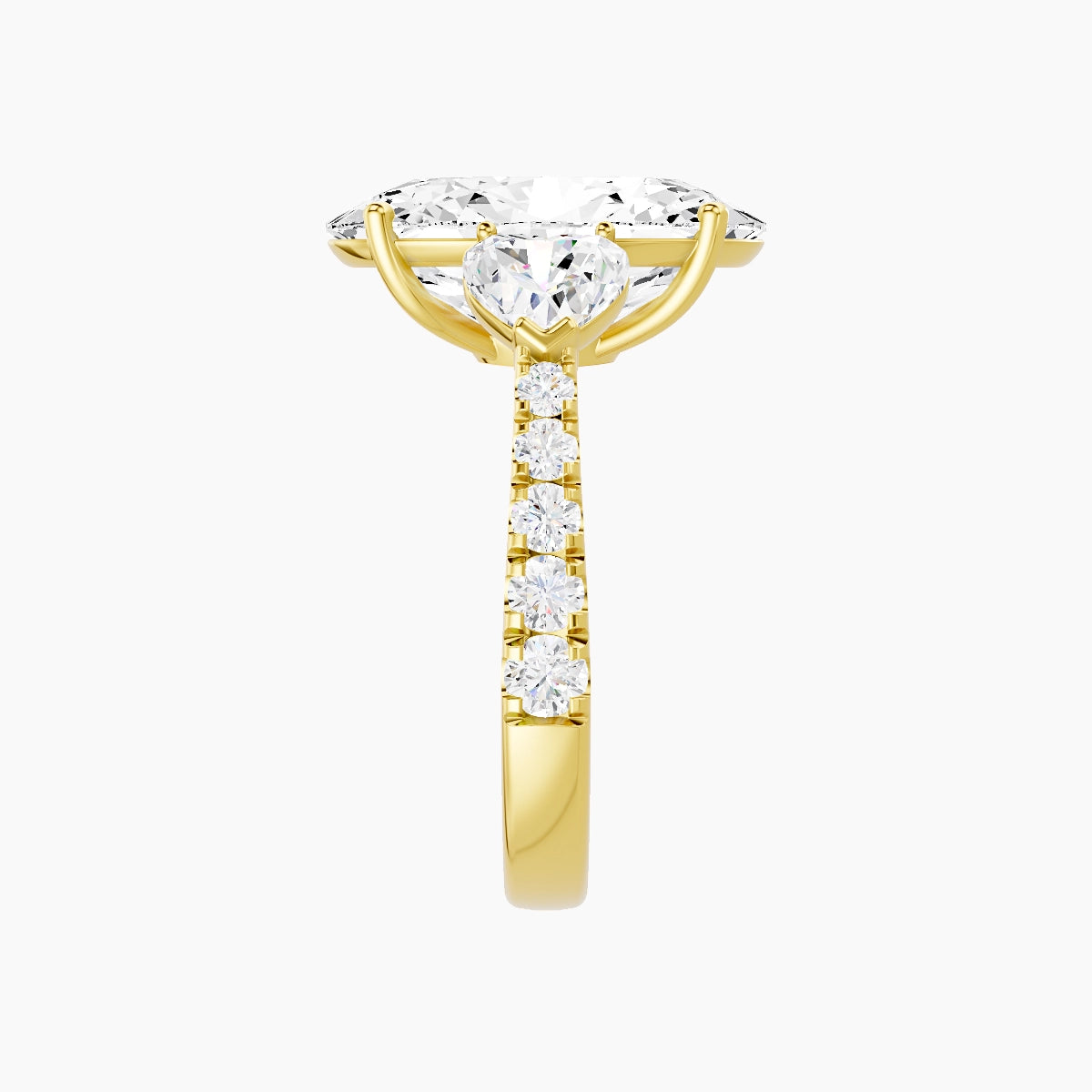 Classic Heart Trilogy with Reverse Shank | 18k Yellow Gold 5 ct Oval White Lab Diamond Ring