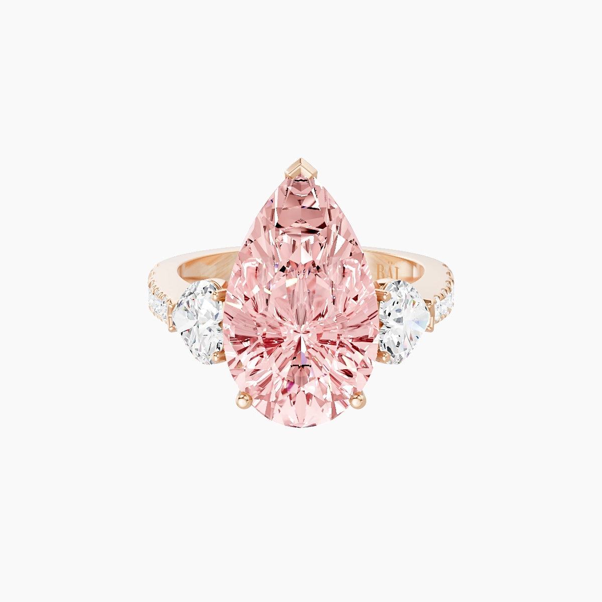 Classic Heart Trilogy with Reverse Shank | 18k Rose Gold 5 ct Pear Pink Lab Diamond Ring