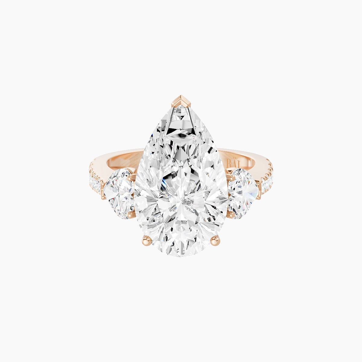 Classic Heart Trilogy with Reverse Shank | 18k Rose Gold 5 ct Pear White Lab Diamond Ring
