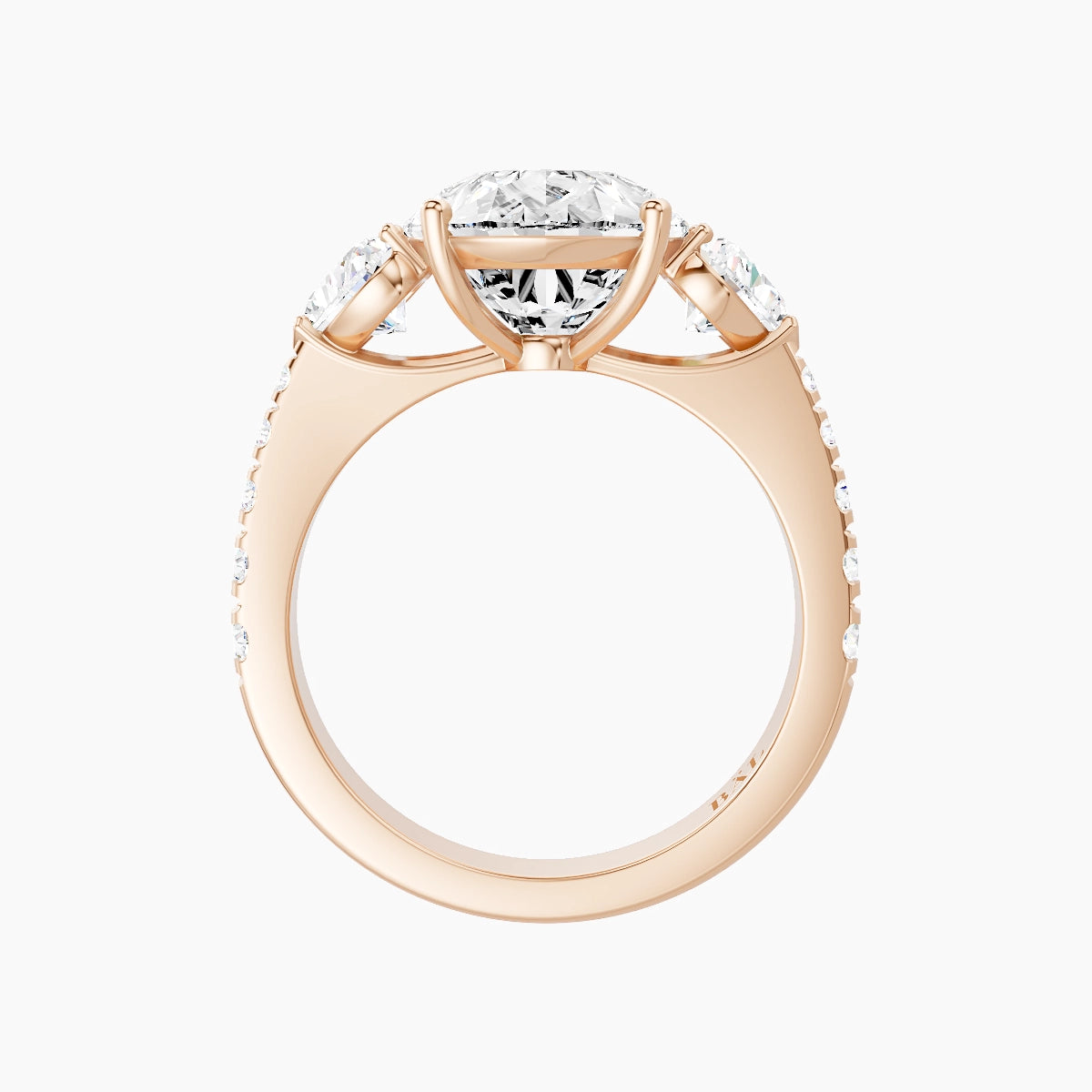 Classic Heart Trilogy with Reverse Shank | 18k Rose Gold 5 ct Pear White Lab Diamond Ring