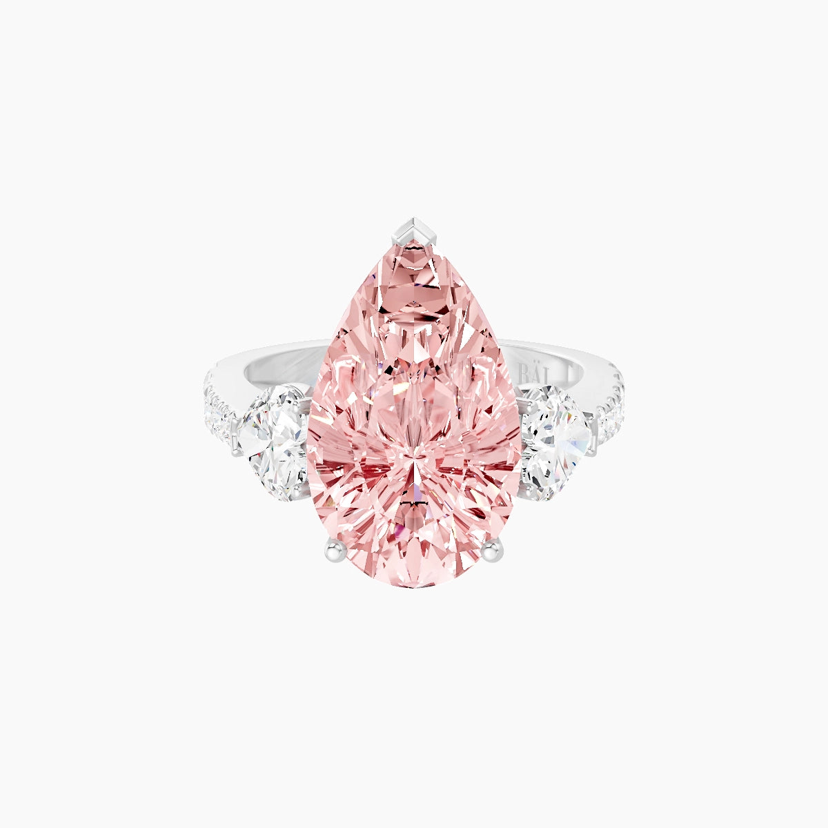 Classic Heart Trilogy with Reverse Shank | 18k White Gold 5 ct Pear Pink Lab Diamond Ring