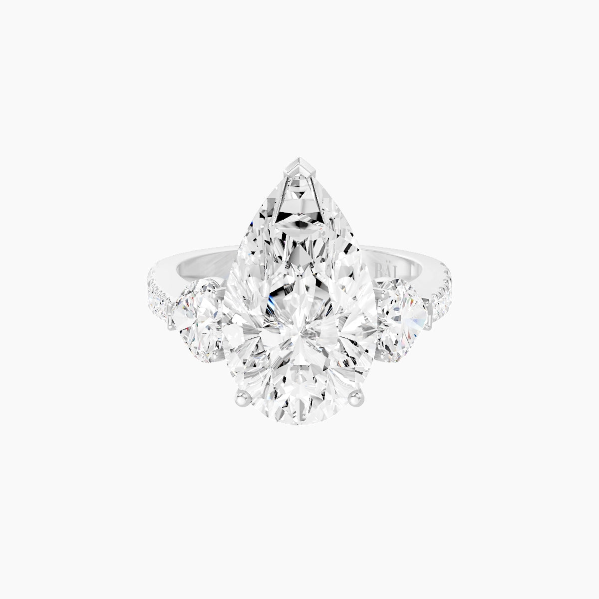 Classic Heart Trilogy with Reverse Shank | 18k White Gold 5 ct Pear White Lab Diamond Ring