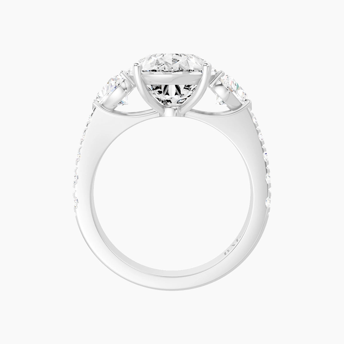 Classic Heart Trilogy with Reverse Shank | 18k White Gold 5 ct Pear White Lab Diamond Ring