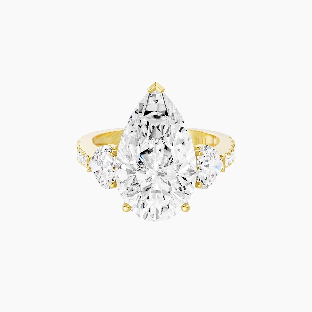 Classic Heart Trilogy with Reverse Shank | 18k Yellow Gold 5 ct Pear White Lab Diamond Ring