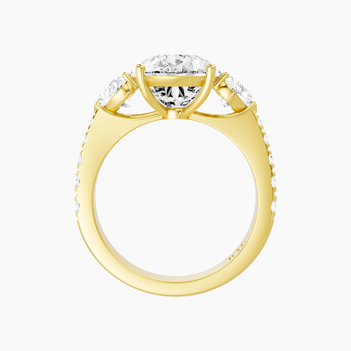 Classic Heart Trilogy with Reverse Shank | 18k Yellow Gold 5 ct Pear White Lab Diamond Ring