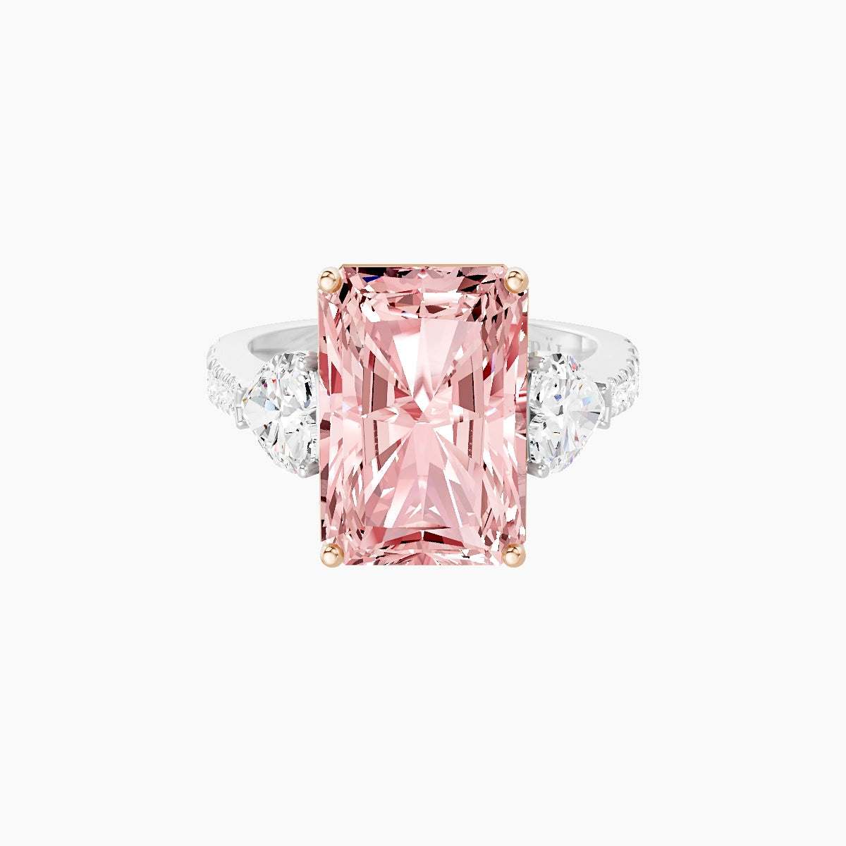Classic Heart Trilogy with Reverse Shank | 18k White & Rose Gold 5 ct Radiant Pink Lab Diamond Ring