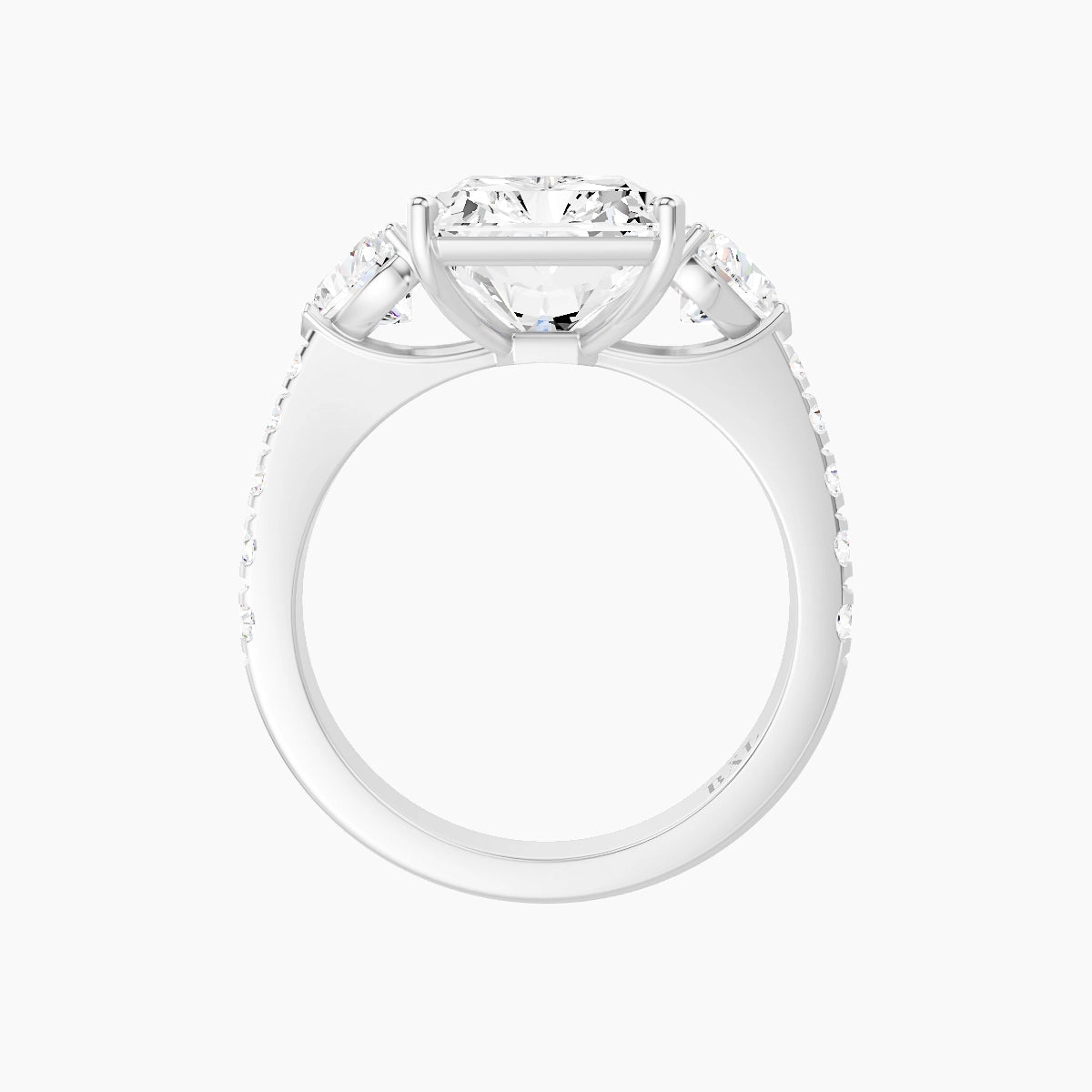 Classic Heart Trilogy with Reverse Shank | 18k White Gold 5 ct Radiant White Lab Diamond Ring