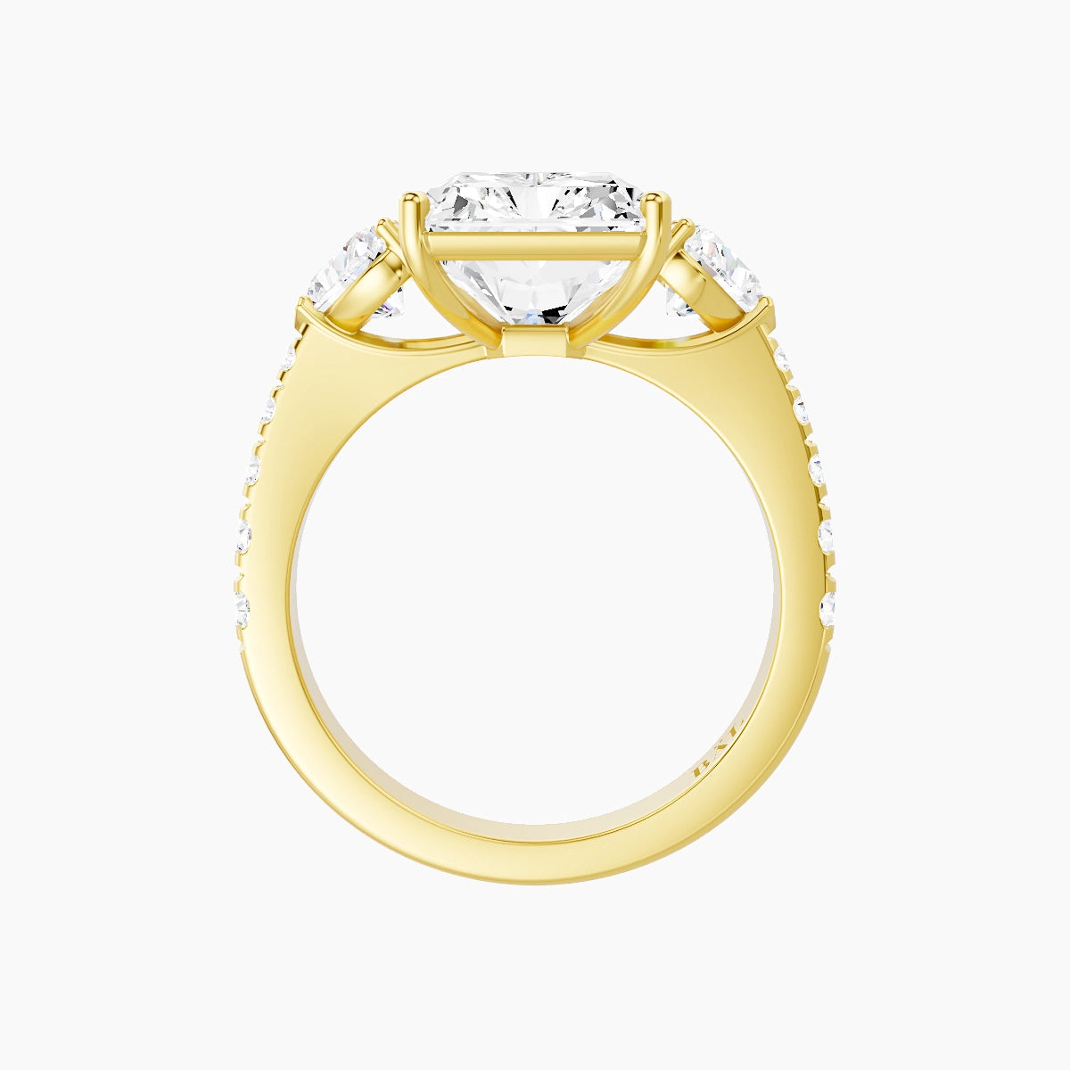Classic Heart Trilogy with Reverse Shank | 18k Yellow Gold 5 ct Radiant White Lab Diamond Ring