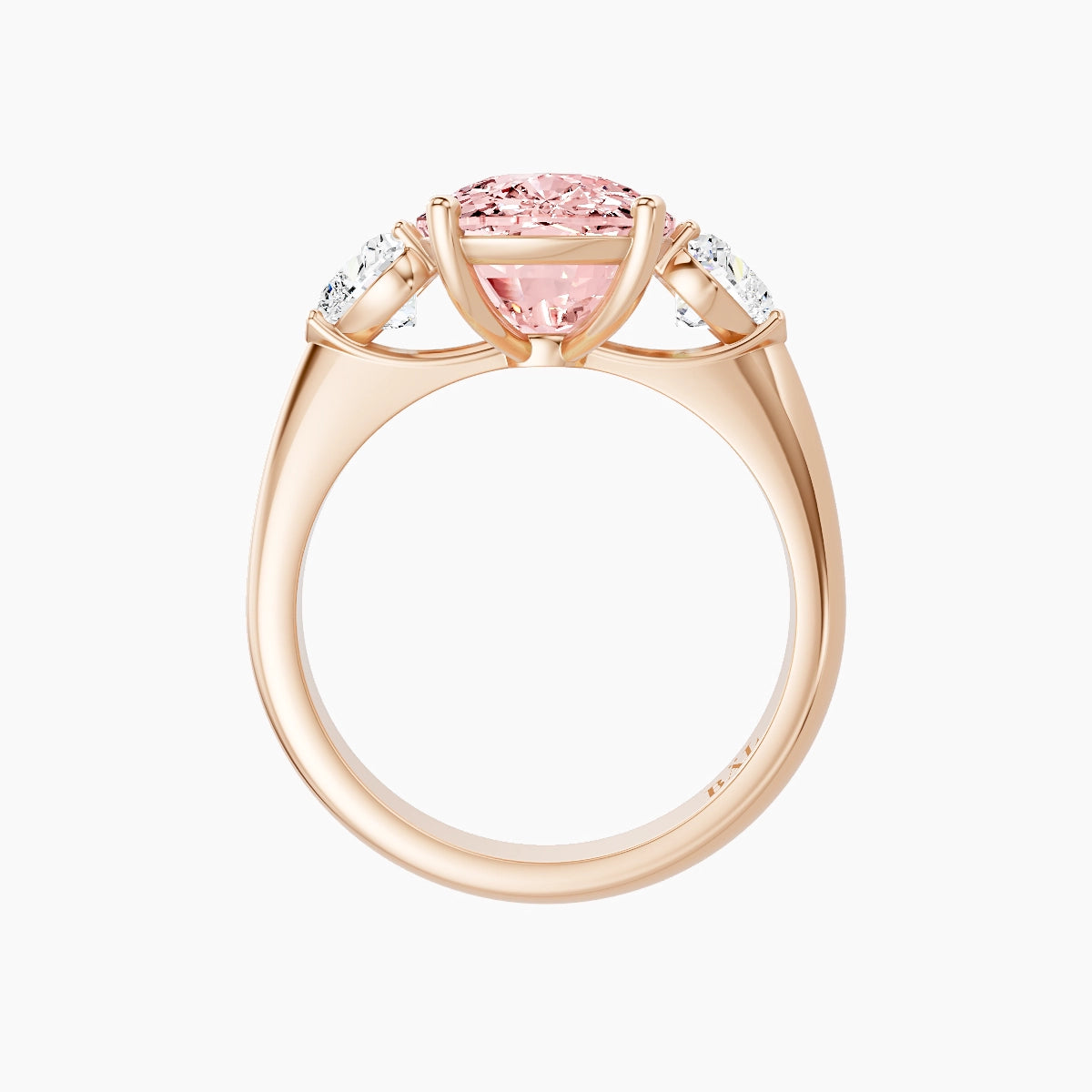Classic Heart Trilogy | 18k Rose Gold 5 ct Cushion Pink Lab Diamond Ring
