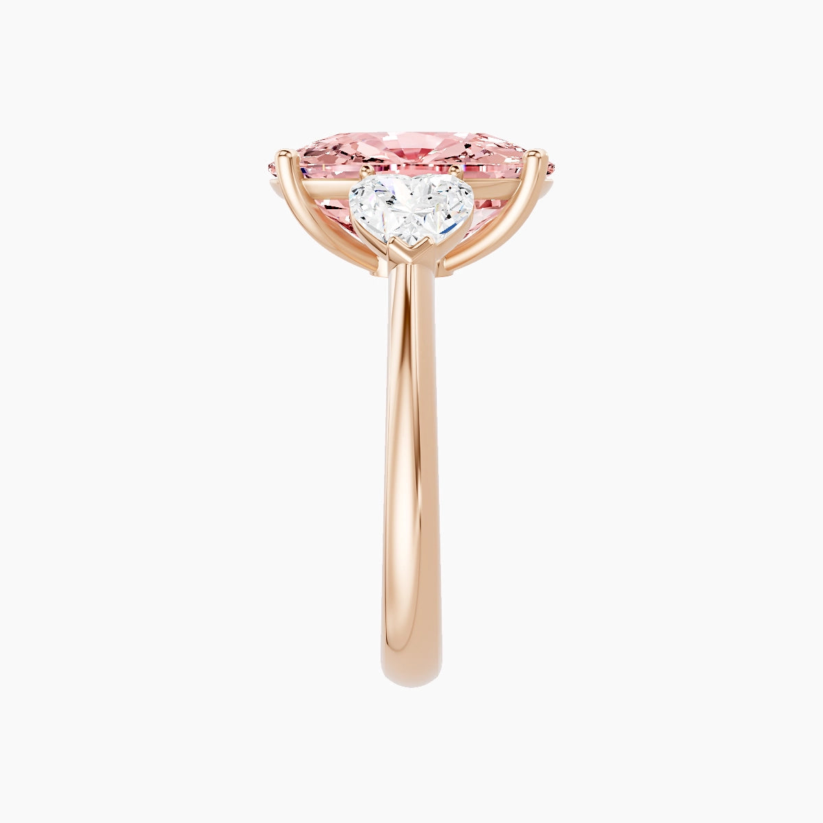 Classic Heart Trilogy | 18k Rose Gold 5 ct Cushion Pink Lab Diamond Ring