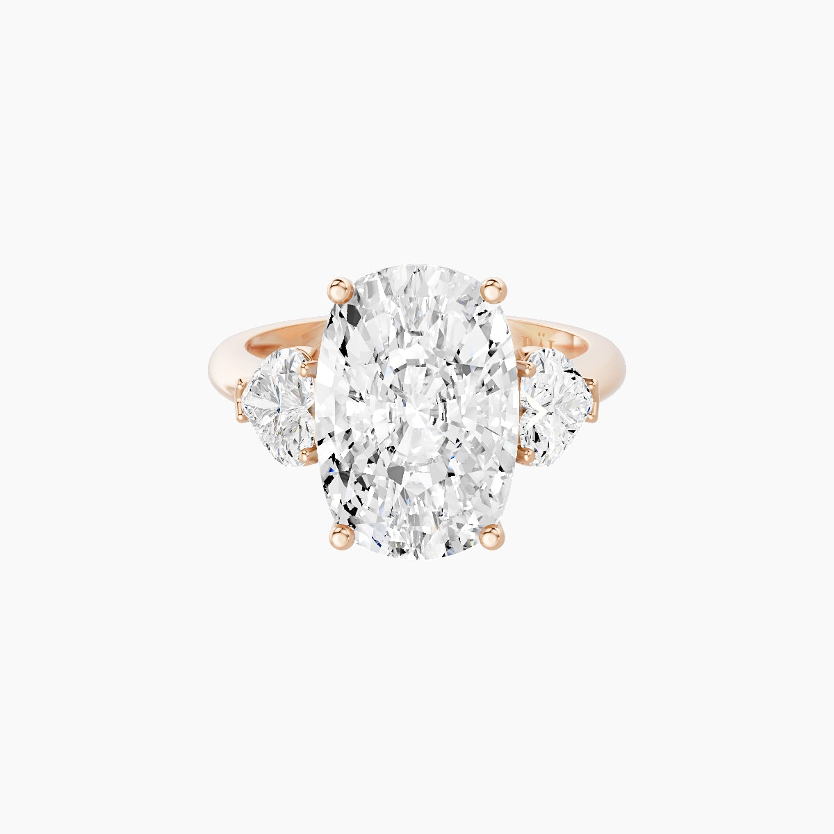 Classic Heart Trilogy | 18k Rose Gold 5 ct Cushion White Lab Diamond Ring