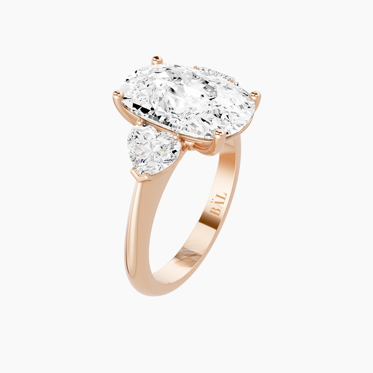 Classic Heart Trilogy | 18k Rose Gold 5 ct Cushion White Lab Diamond Ring