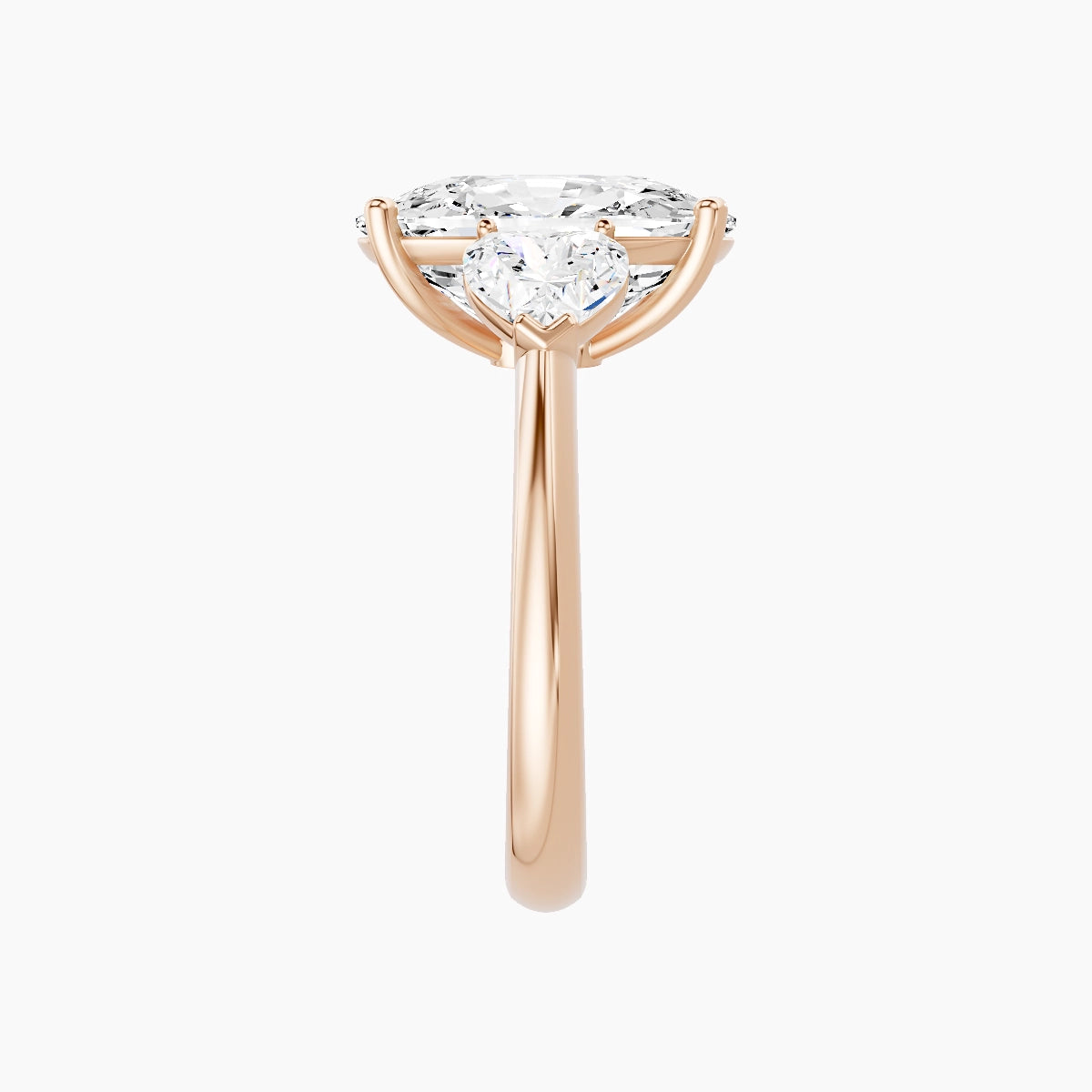 Classic Heart Trilogy | 18k Rose Gold 5 ct Cushion White Lab Diamond Ring