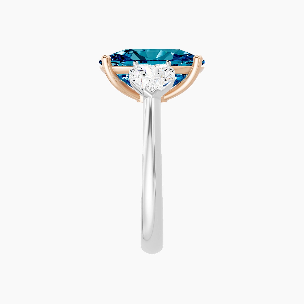 Classic Heart Trilogy | 18k White & Rose Gold 5 ct Cushion Blue Lab Diamond Ring