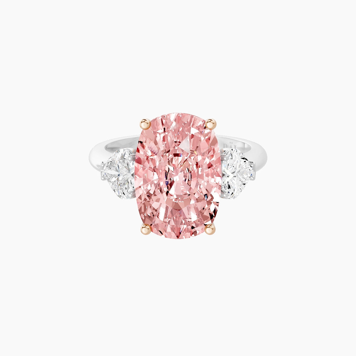 Classic Heart Trilogy | 18k White & Rose Gold 5 ct Cushion Pink Lab Diamond Ring