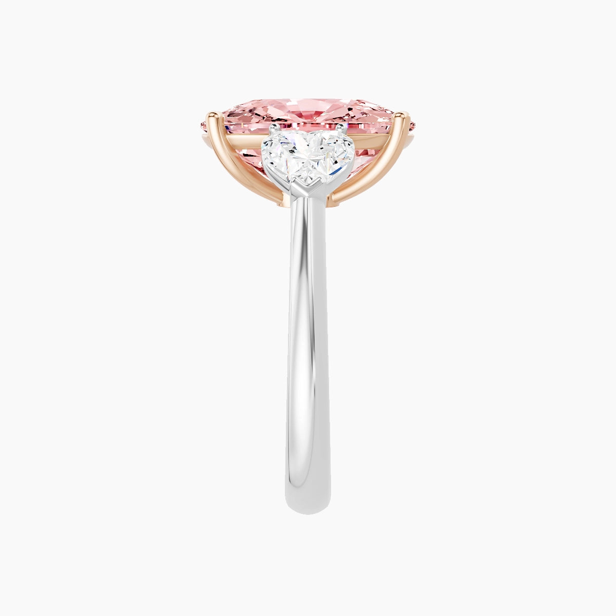 Classic Heart Trilogy | 18k White & Rose Gold 5 ct Cushion Pink Lab Diamond Ring