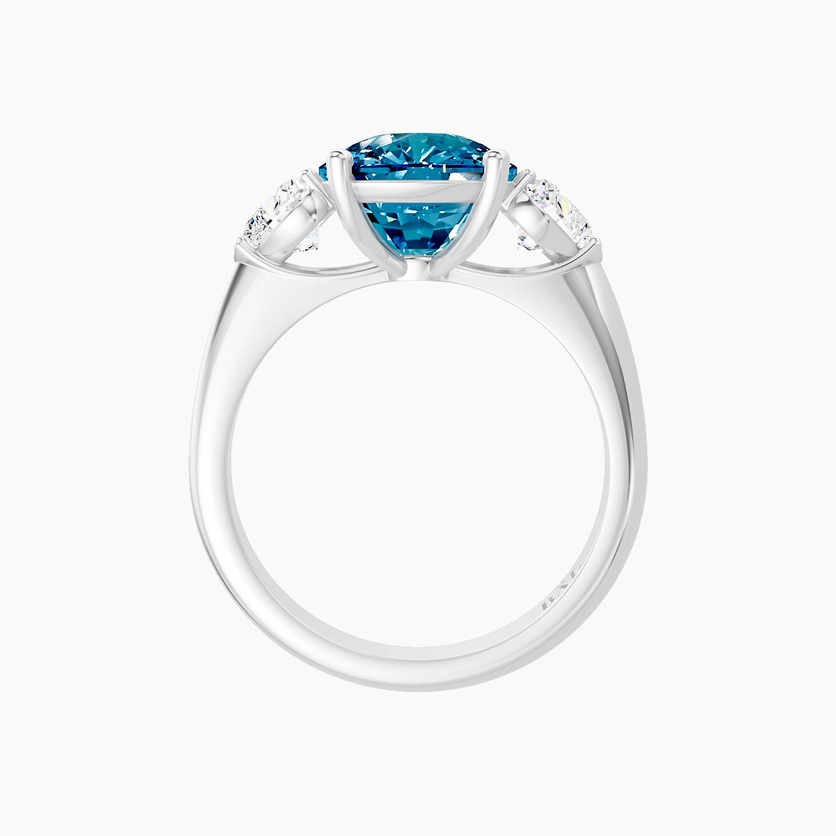 Classic Heart Trilogy | 18k White Gold 5 ct Cushion Blue Lab Diamond Ring