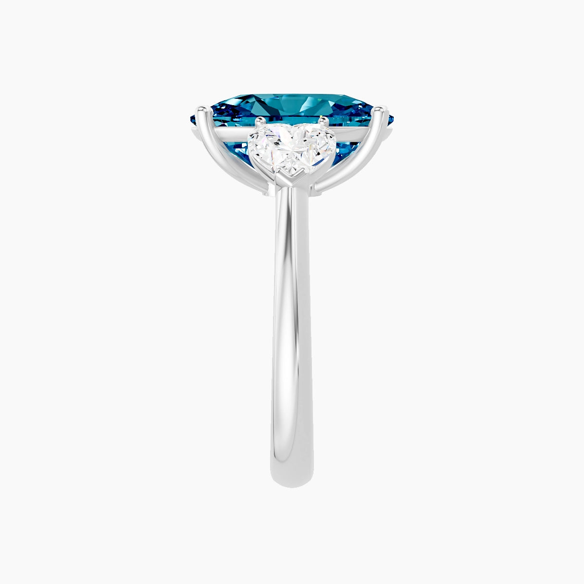 Classic Heart Trilogy | 18k White Gold 5 ct Cushion Blue Lab Diamond Ring