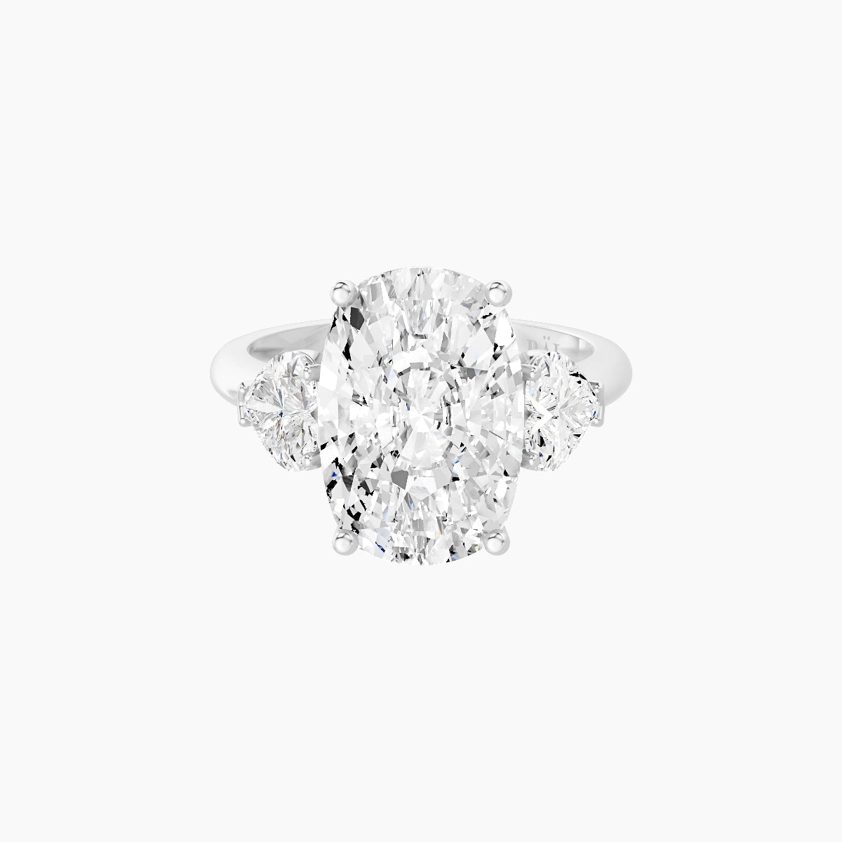 Classic Heart Trilogy | 18k White Gold 5 ct Cushion White Lab Diamond Ring