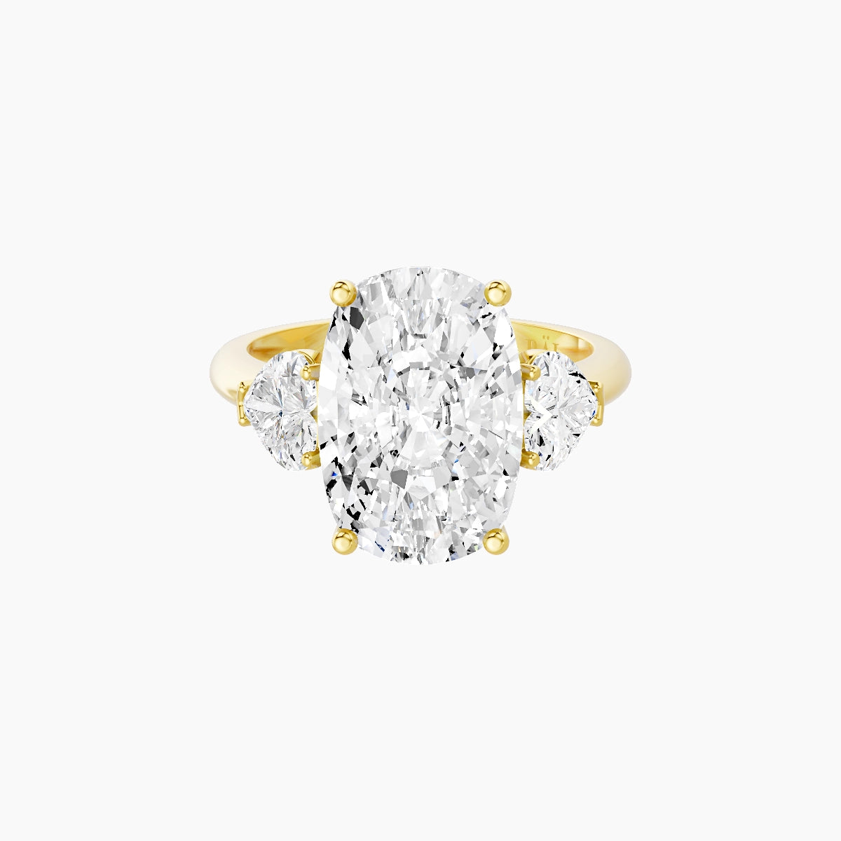 Classic Heart Trilogy | 18k Yellow Gold 5 ct Cushion White Lab Diamond Ring