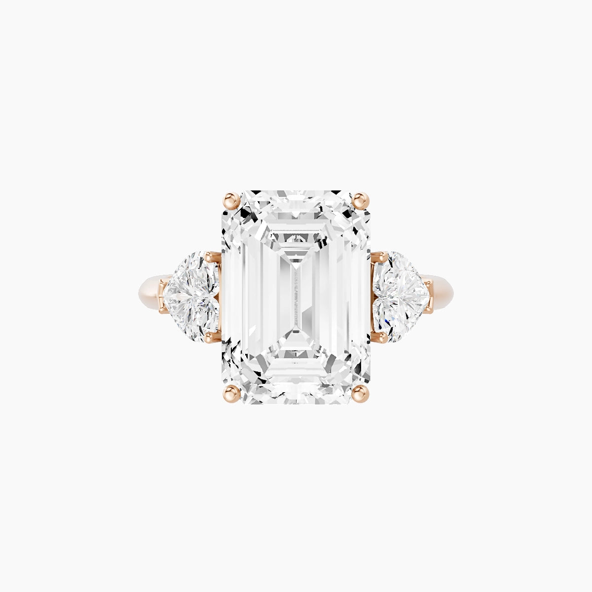 Classic Heart Trilogy | 18k Rose Gold 5 ct Emerald White Lab Diamond Ring