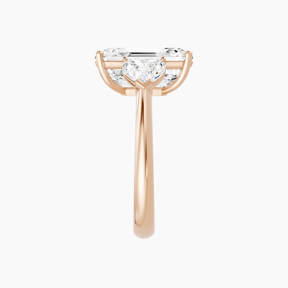 Classic Heart Trilogy | 18k Rose Gold 5 ct Emerald White Lab Diamond Ring