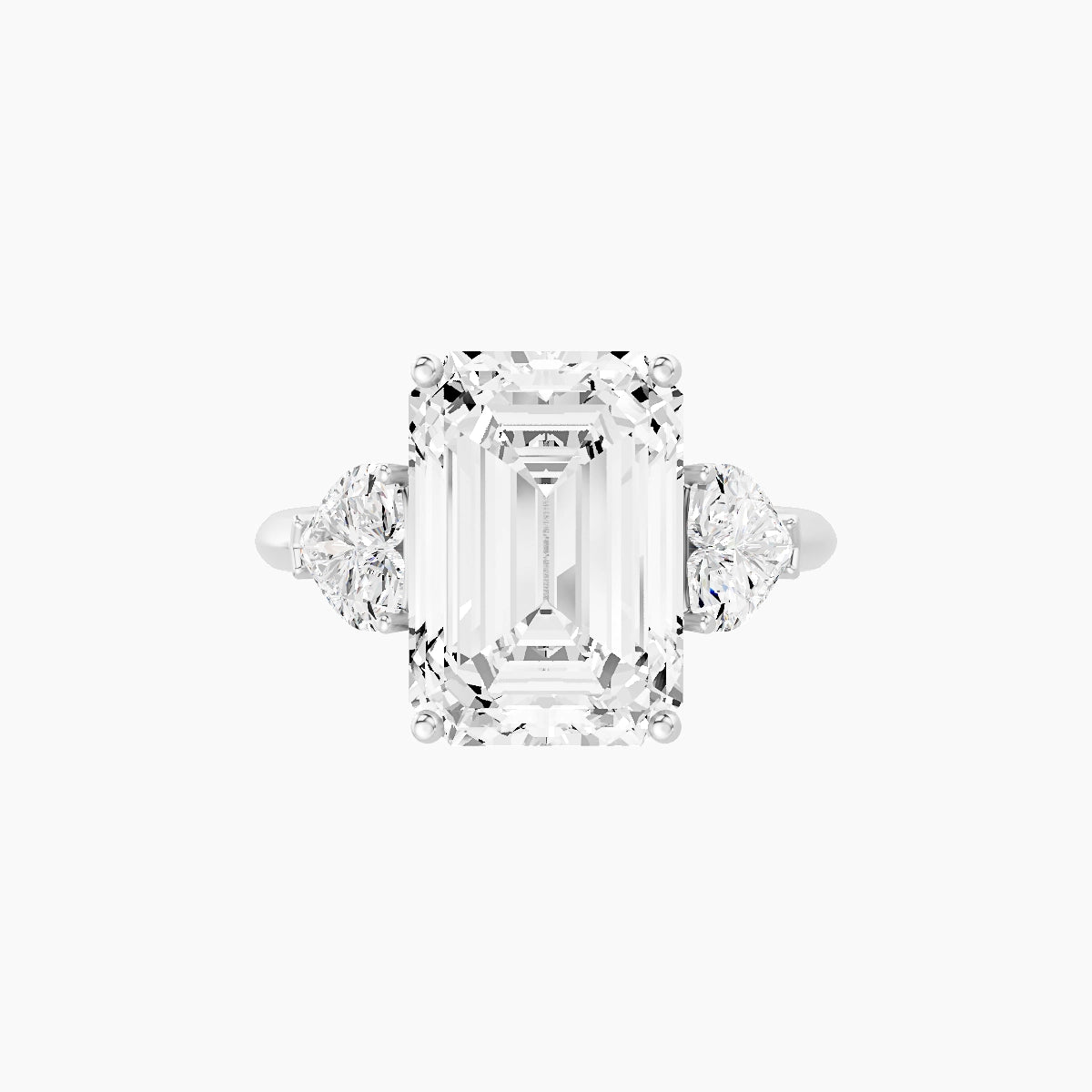 Classic Heart Trilogy | 18k White Gold 5 ct Emerald White Lab Diamond Ring