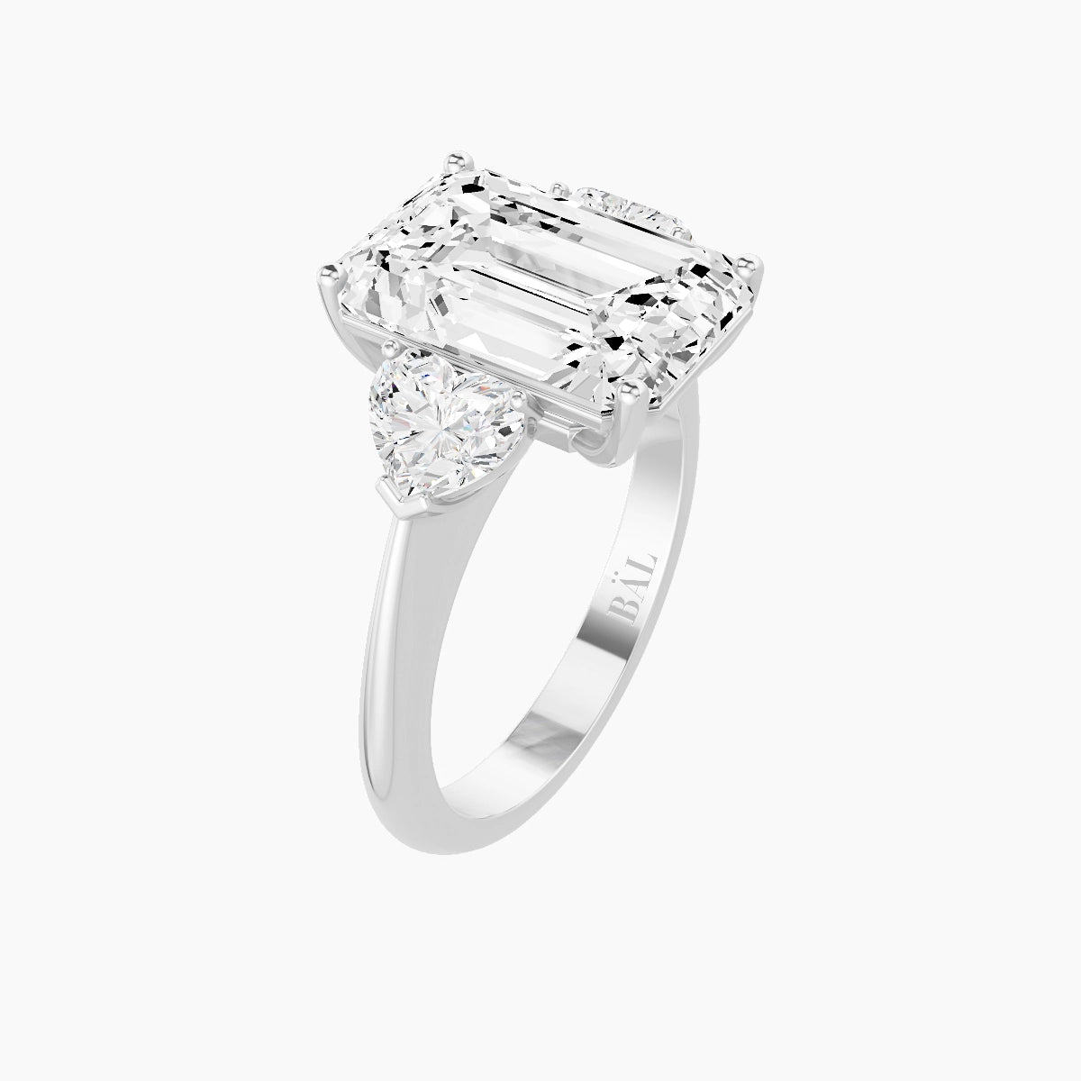 Classic Heart Trilogy | 18k White Gold 5 ct Emerald White Lab Diamond Ring