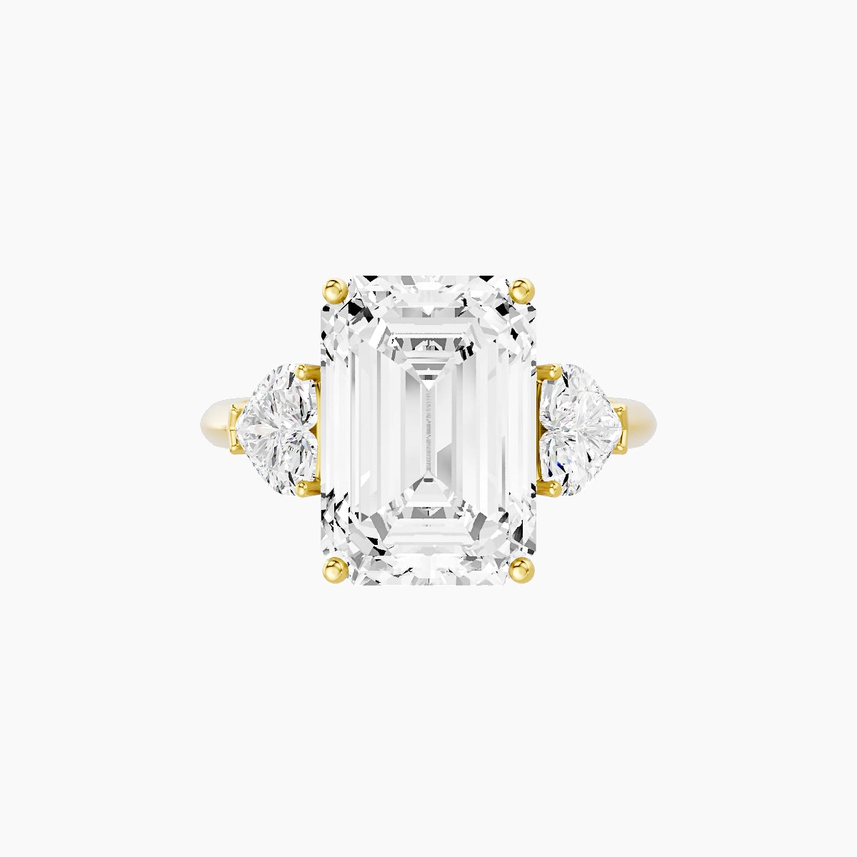 Classic Heart Trilogy | 18k Yellow Gold 5 ct Emerald White Lab Diamond Ring