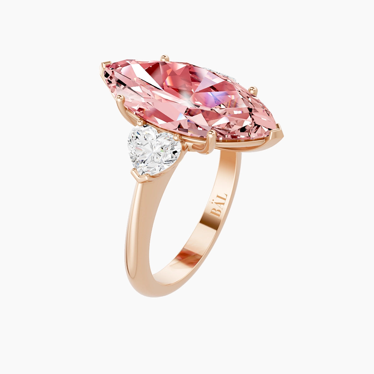 Classic Heart Trilogy | 18k Rose Gold 5 ct Marquise Pink Lab Diamond Ring