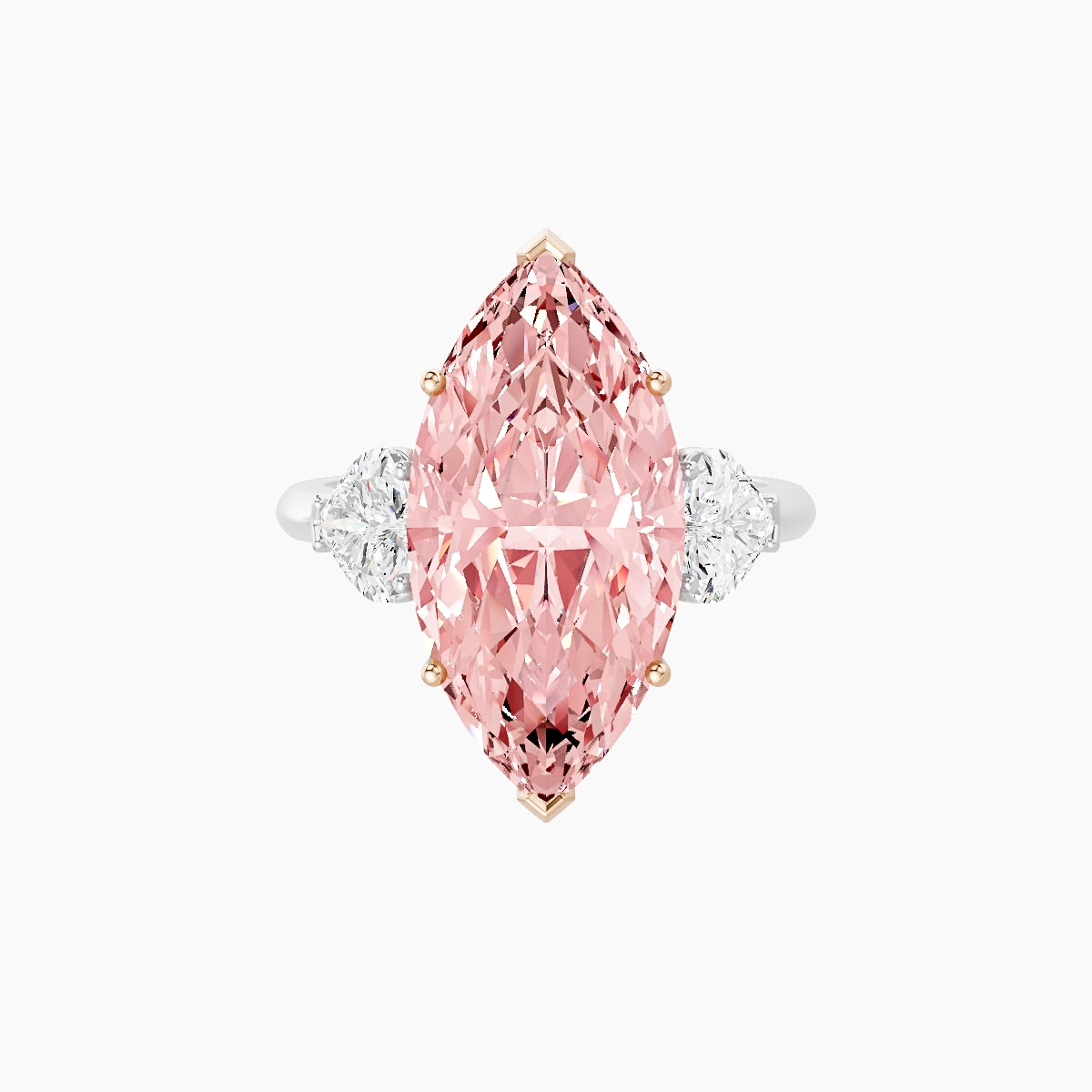 Classic Heart Trilogy | 18k White & Rose Gold 5 ct Marquise Pink Lab Diamond Ring