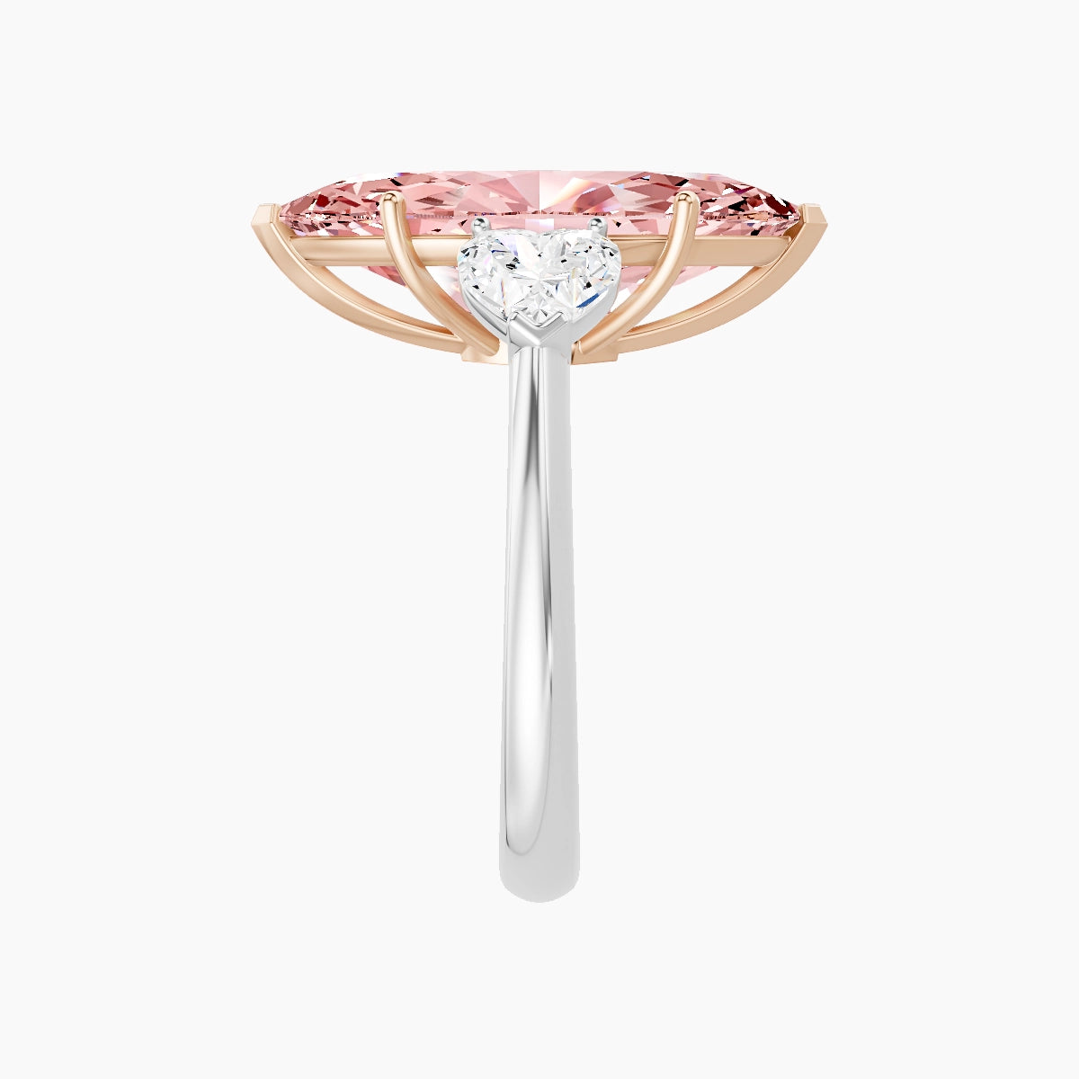 Classic Heart Trilogy | 18k White & Rose Gold 5 ct Marquise Pink Lab Diamond Ring