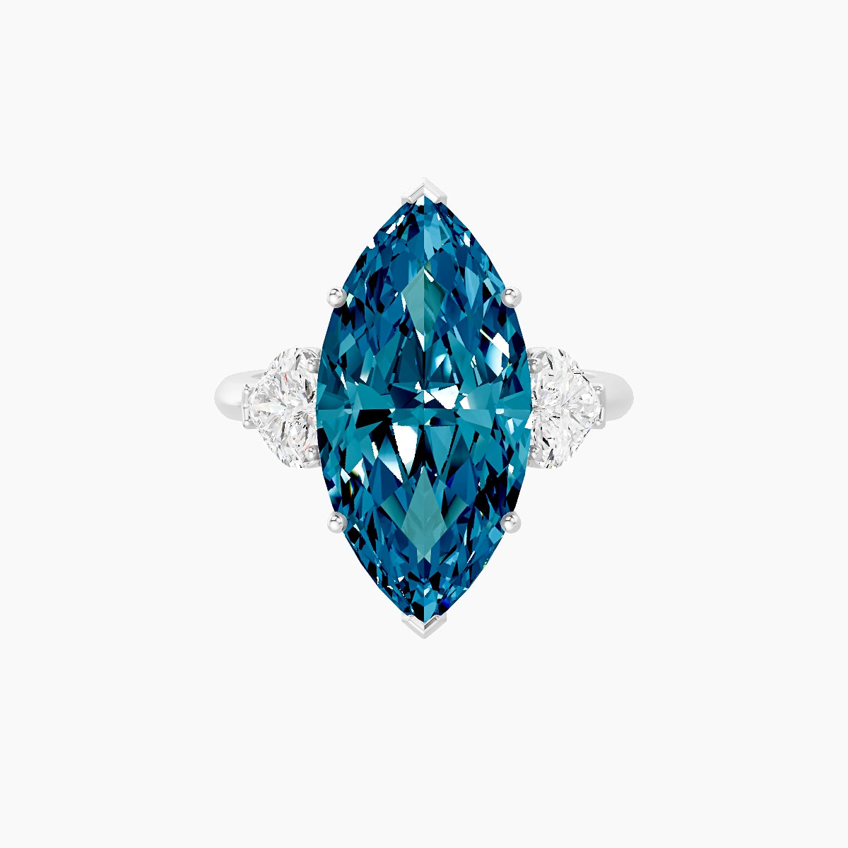 Classic Heart Trilogy | 18k White Gold 5 ct Marquise Blue Lab Diamond Ring