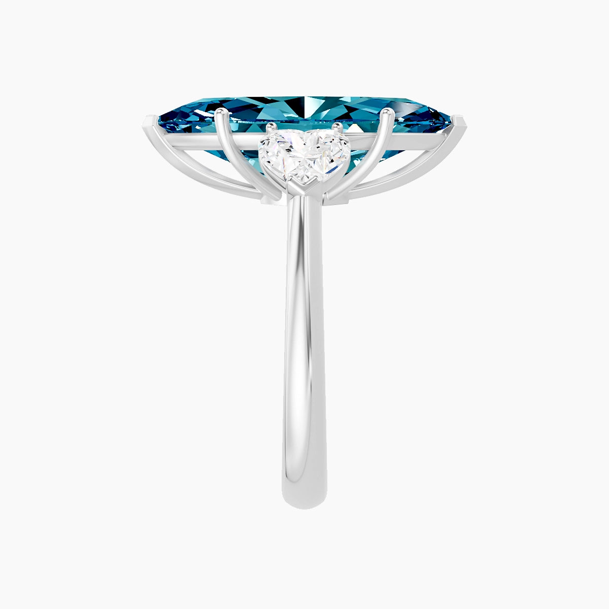 Classic Heart Trilogy | 18k White Gold 5 ct Marquise Blue Lab Diamond Ring