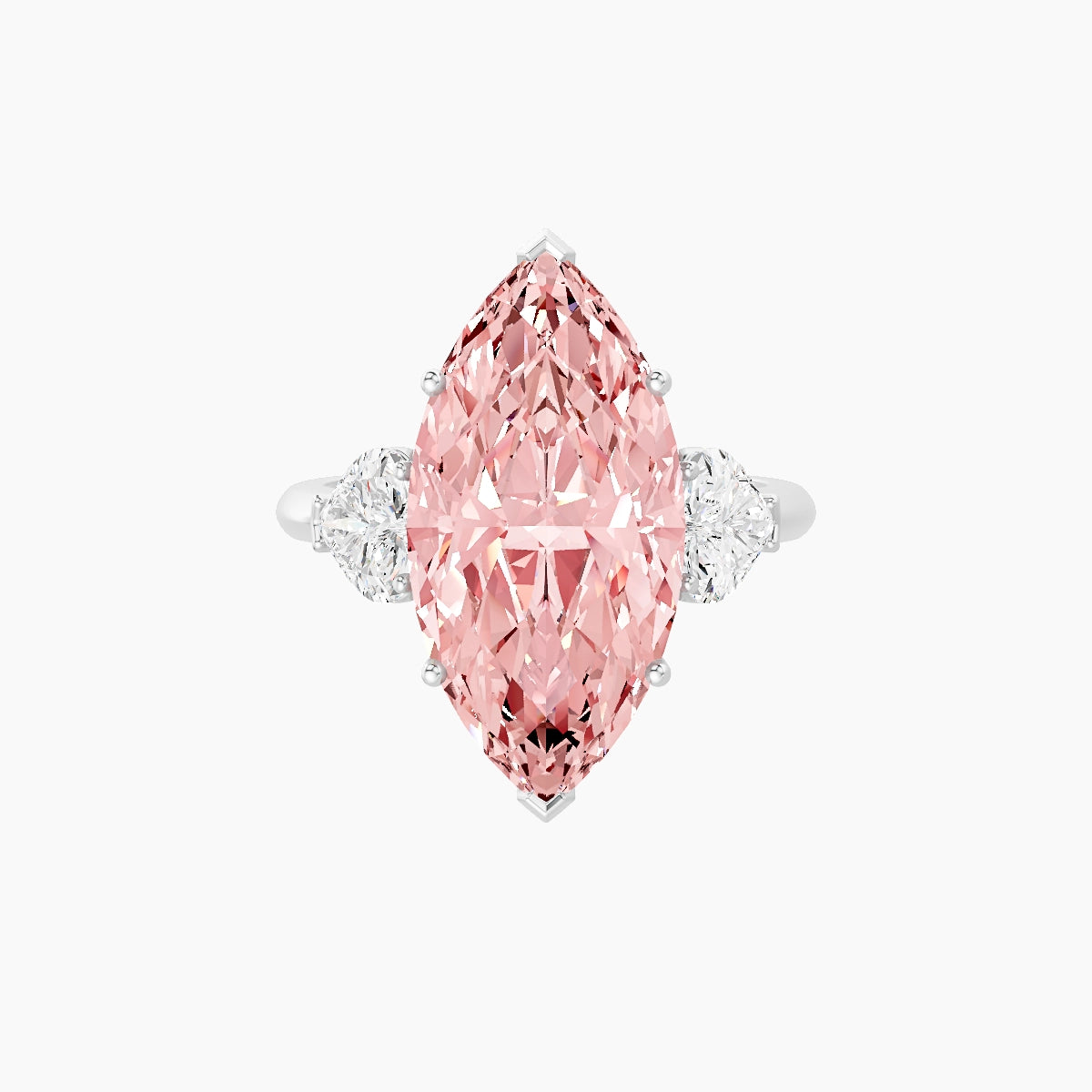 Classic Heart Trilogy | 18k White Gold 5 ct Marquise Pink Lab Diamond Ring
