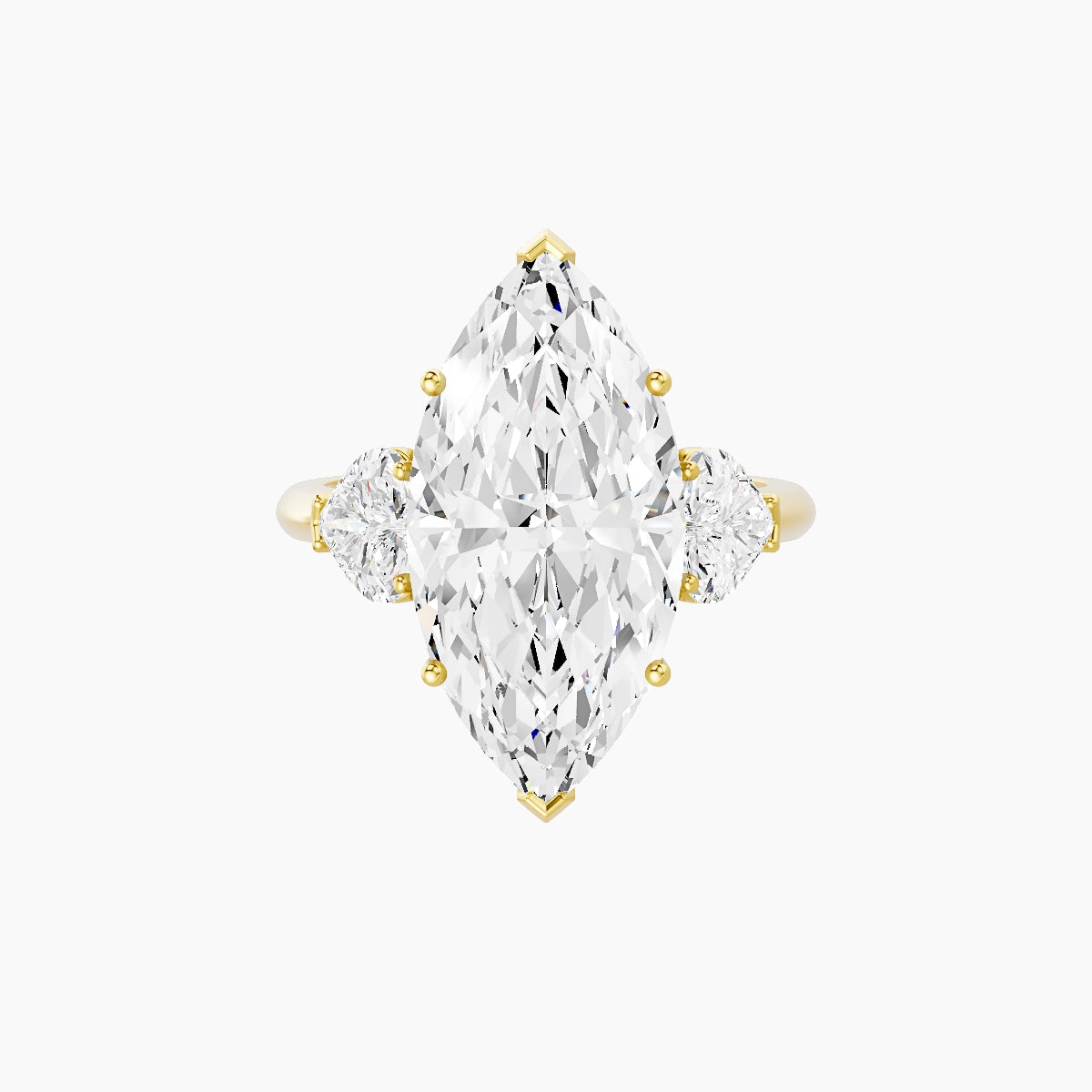 Classic Heart Trilogy | 18k Yellow Gold 5 ct Marquise White Lab Diamond Ring