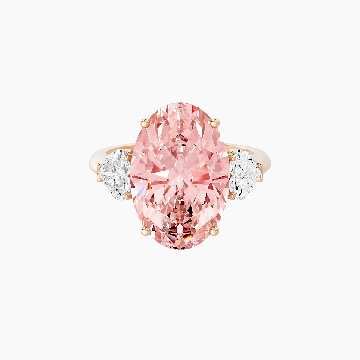 Classic Heart Trilogy | 18k Rose Gold 5 ct Oval Pink Lab Diamond Ring
