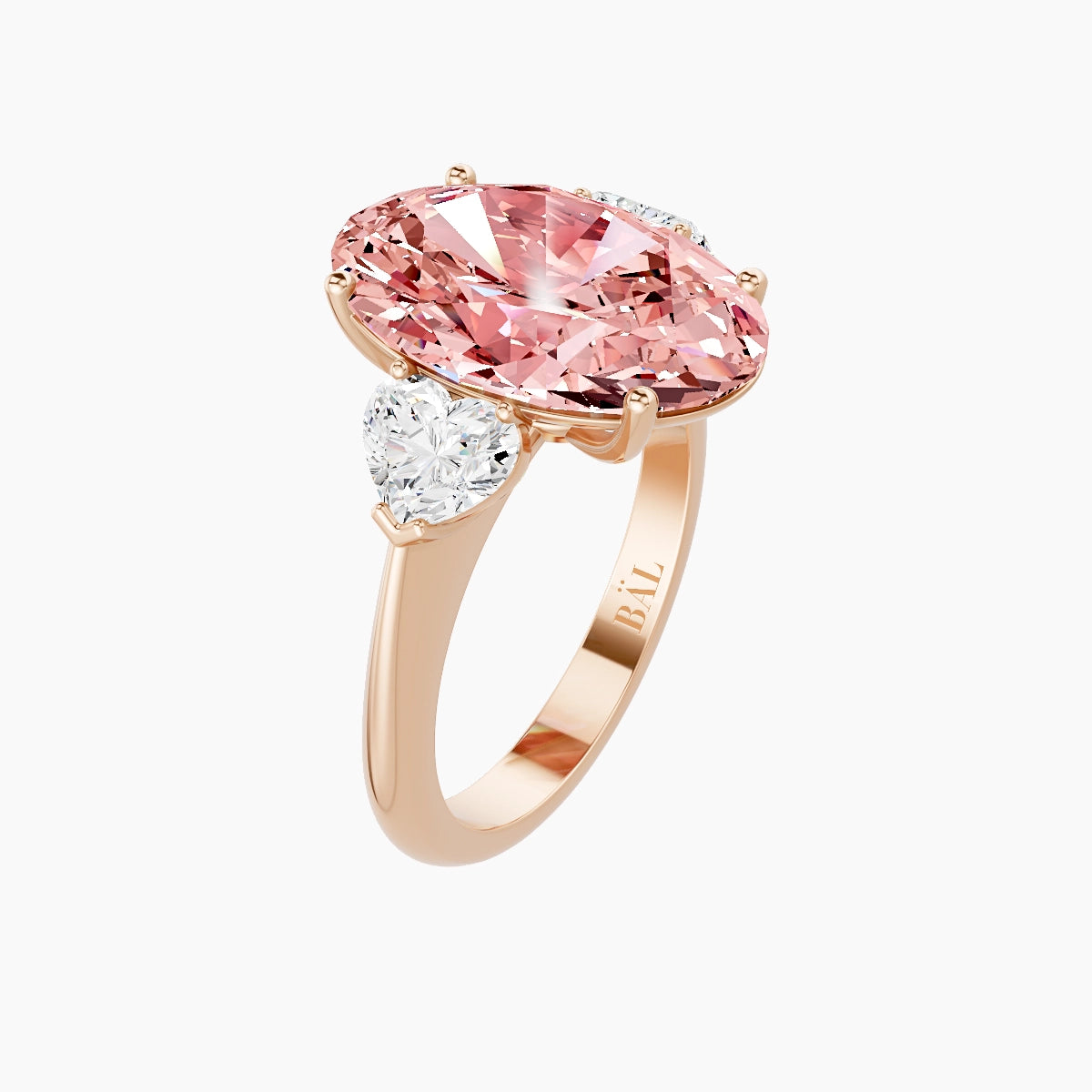 Classic Heart Trilogy | 18k Rose Gold 5 ct Oval Pink Lab Diamond Ring