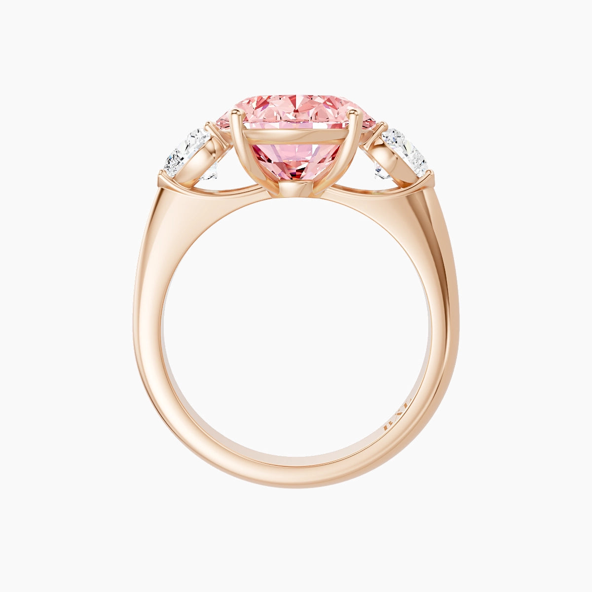 Classic Heart Trilogy | 18k Rose Gold 5 ct Oval Pink Lab Diamond Ring
