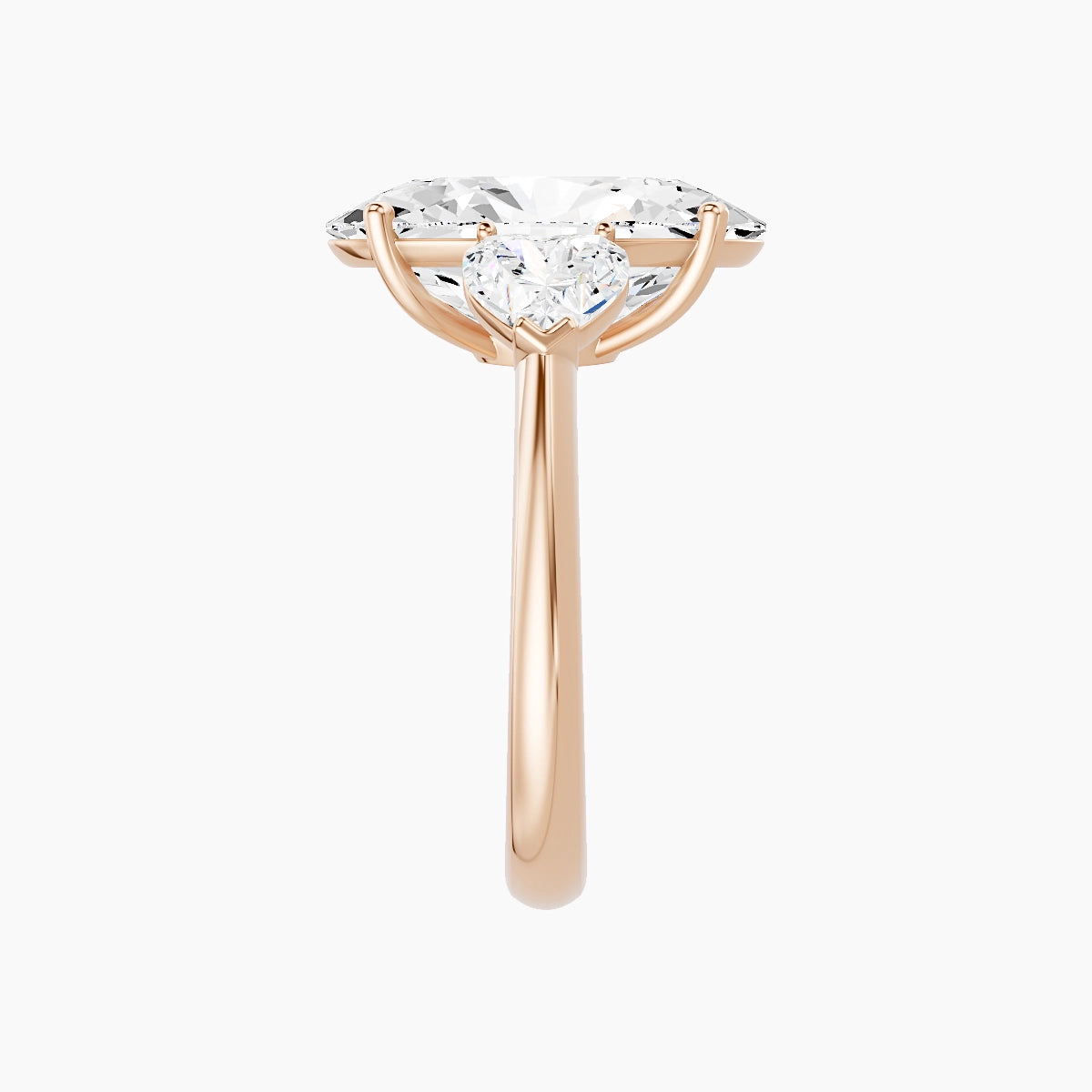 Classic Heart Trilogy | 18k Rose Gold 5 ct Oval White Lab Diamond Ring