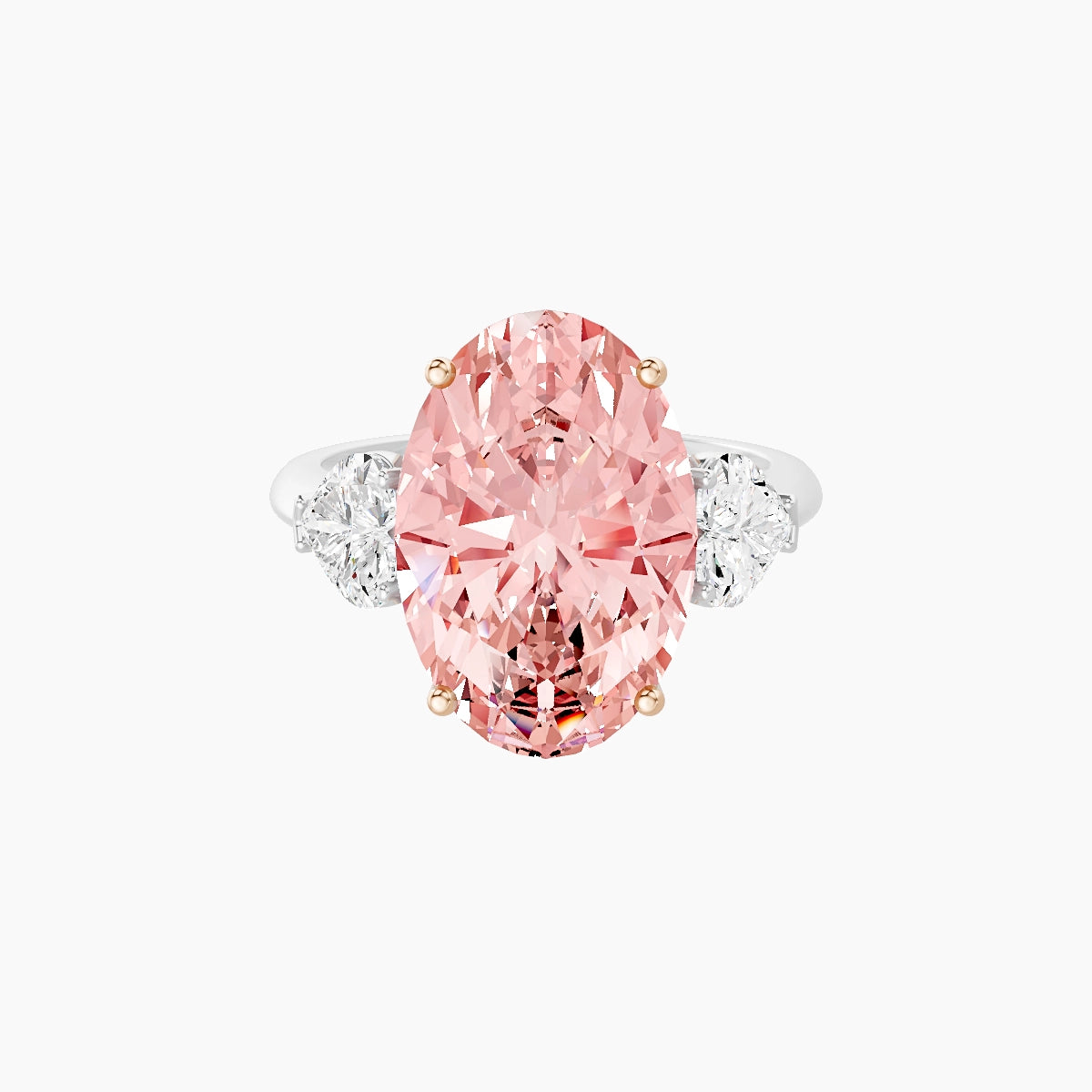 Classic Heart Trilogy | 18k White & Rose Gold 5 ct Oval Pink Lab Diamond Ring