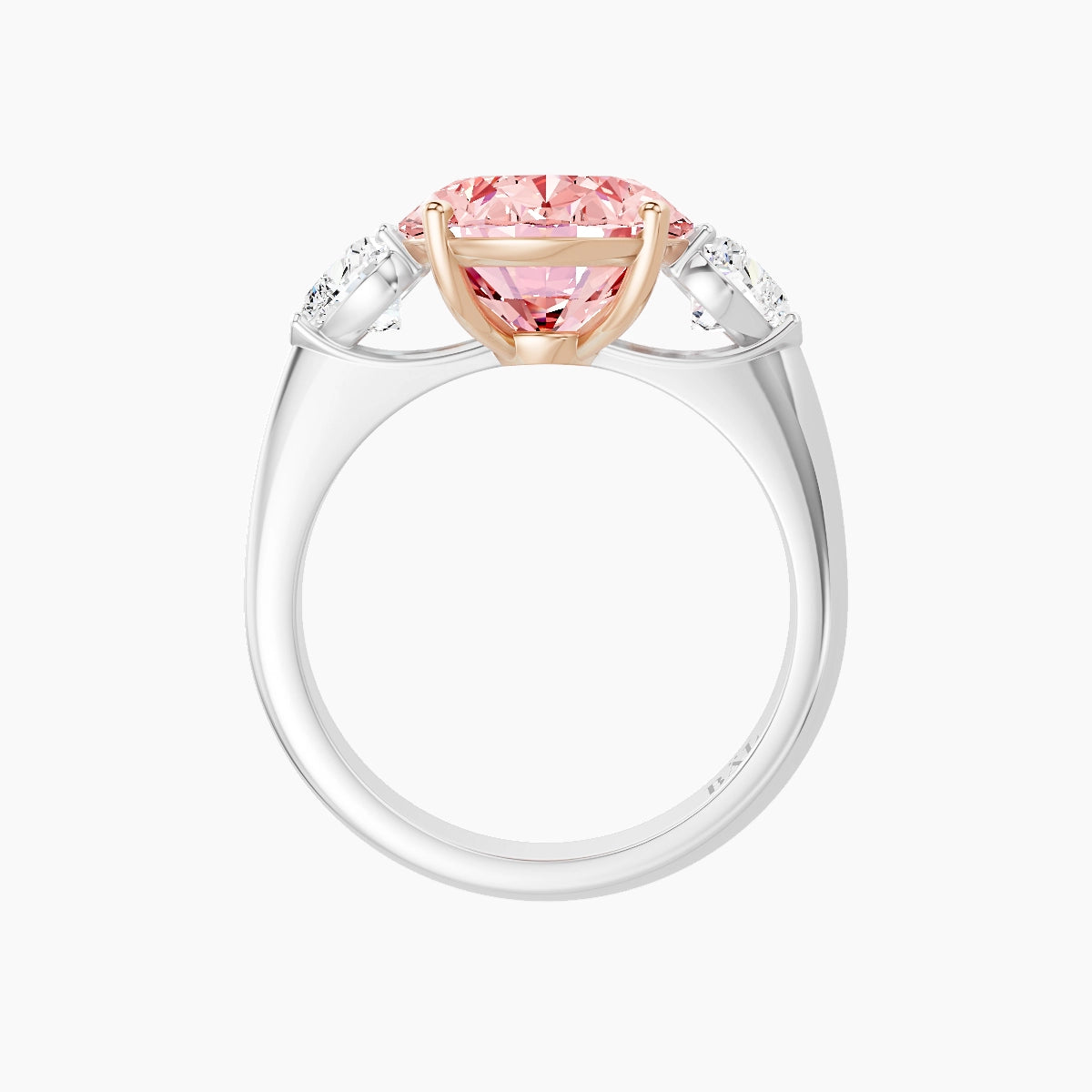 Classic Heart Trilogy | 18k White & Rose Gold 5 ct Oval Pink Lab Diamond Ring
