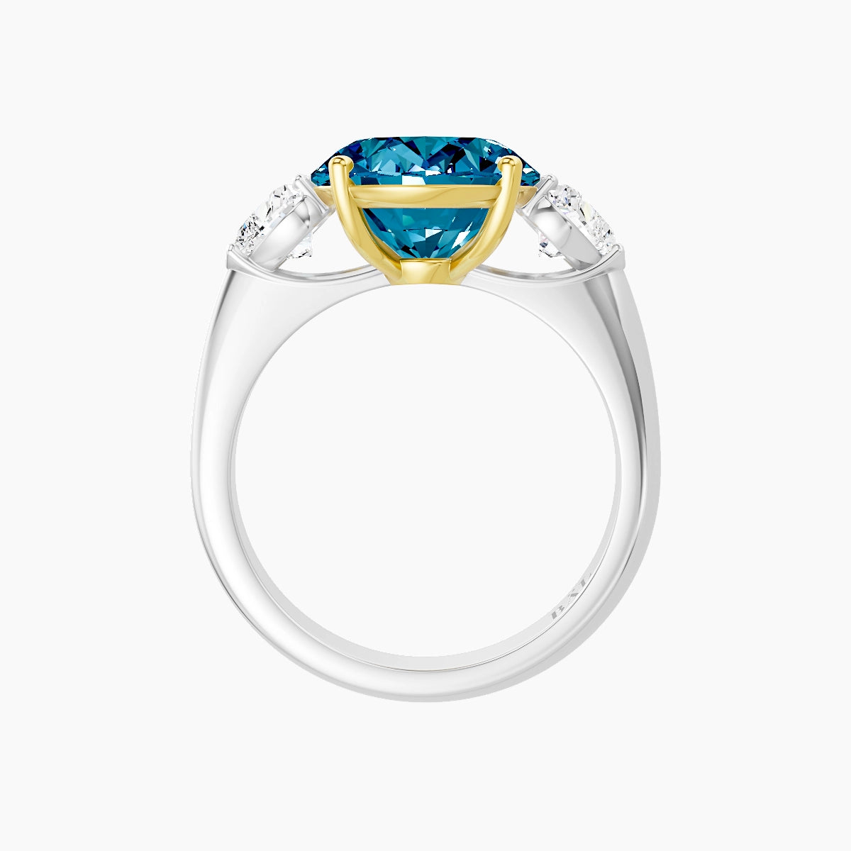 Classic Heart Trilogy | 18k White & Yellow Gold 5 ct Oval Blue Lab Diamond Ring