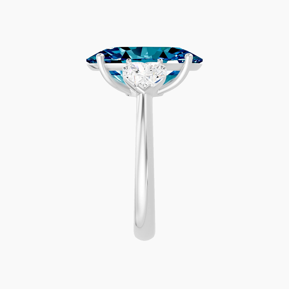 Classic Heart Trilogy | 18k White Gold 5 ct Oval Blue Lab Diamond Ring