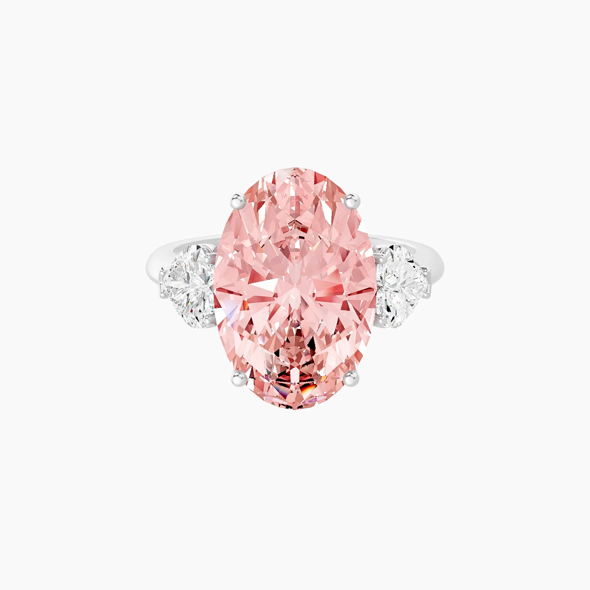 Classic Heart Trilogy | 18k White Gold 5 ct Oval Pink Lab Diamond Ring