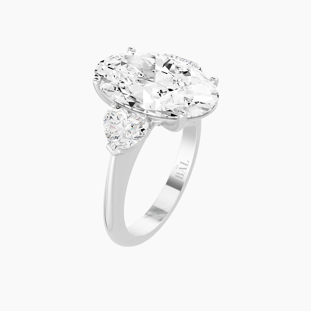 Classic Heart Trilogy | 18k White Gold 5 ct Oval White Lab Diamond Ring