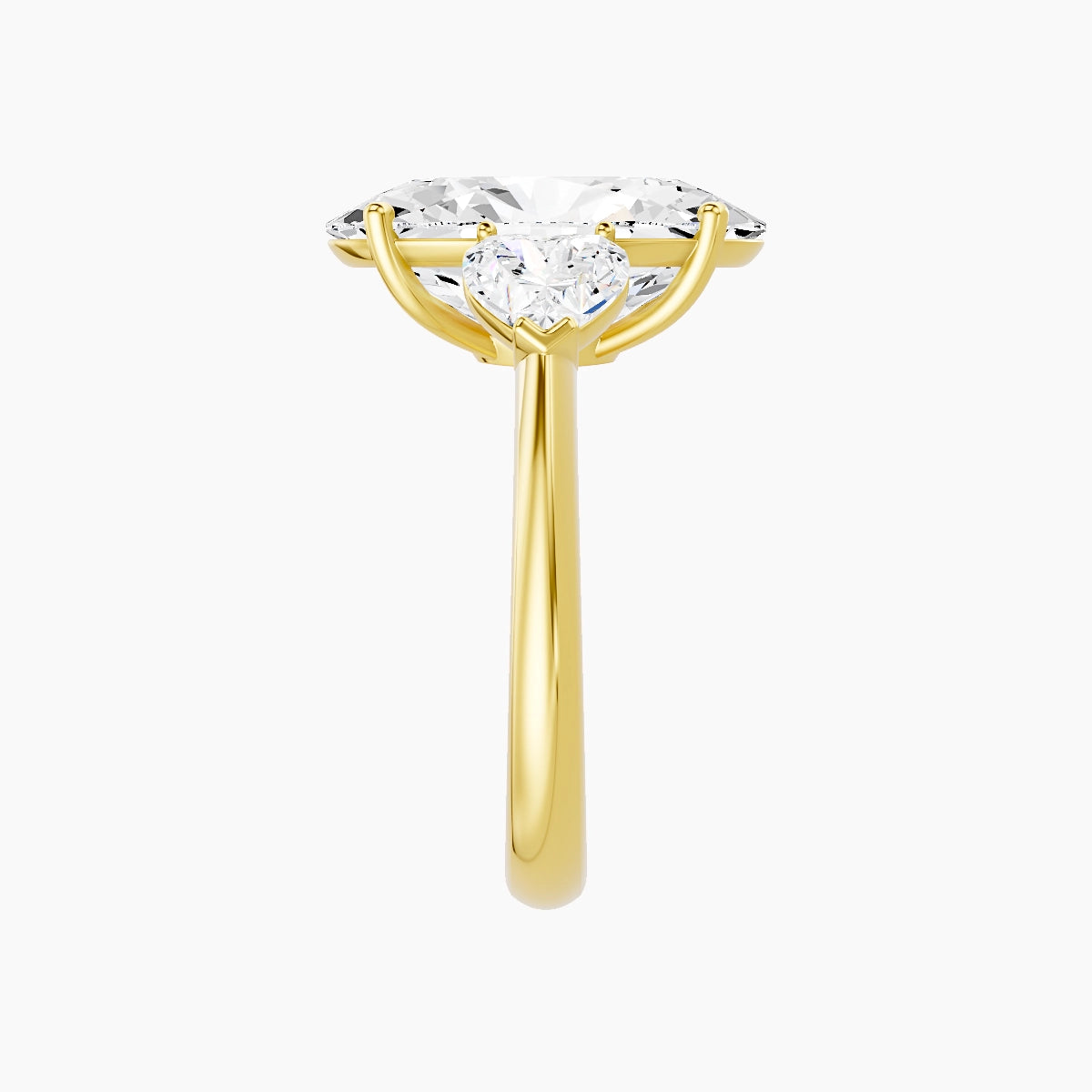 Classic Heart Trilogy | 18k Yellow Gold 5 ct Oval White Lab Diamond Ring