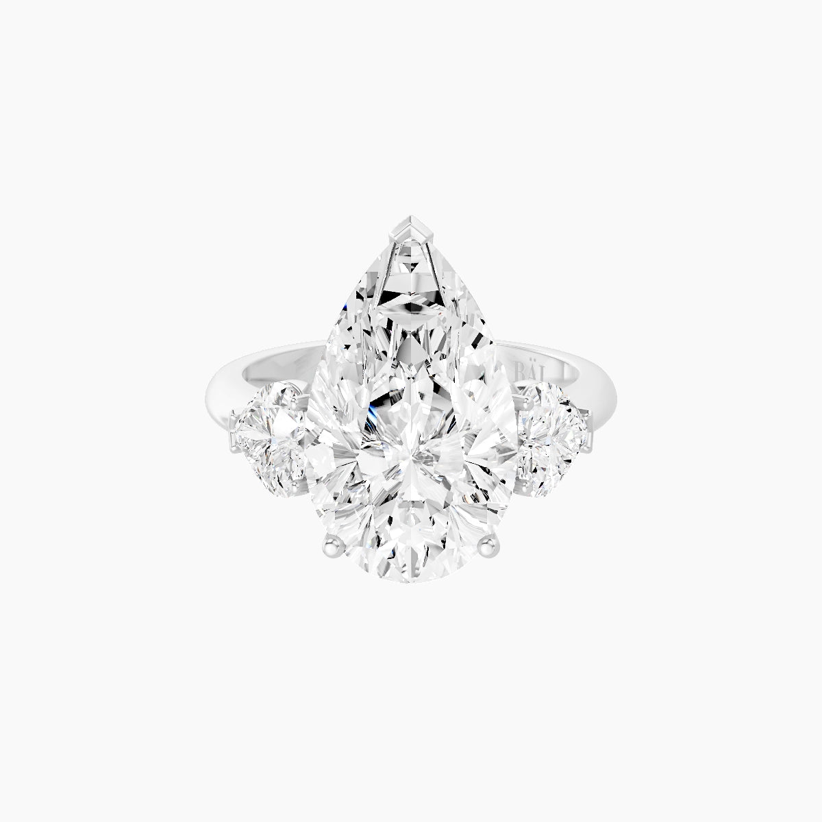 Classic Heart Trilogy | 18k White Gold 5 ct Pear White Lab Diamond Ring
