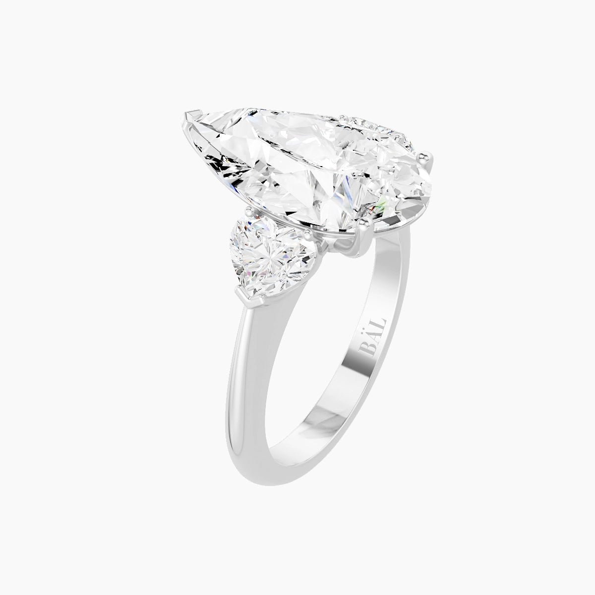 Classic Heart Trilogy | 18k White Gold 5 ct Pear White Lab Diamond Ring