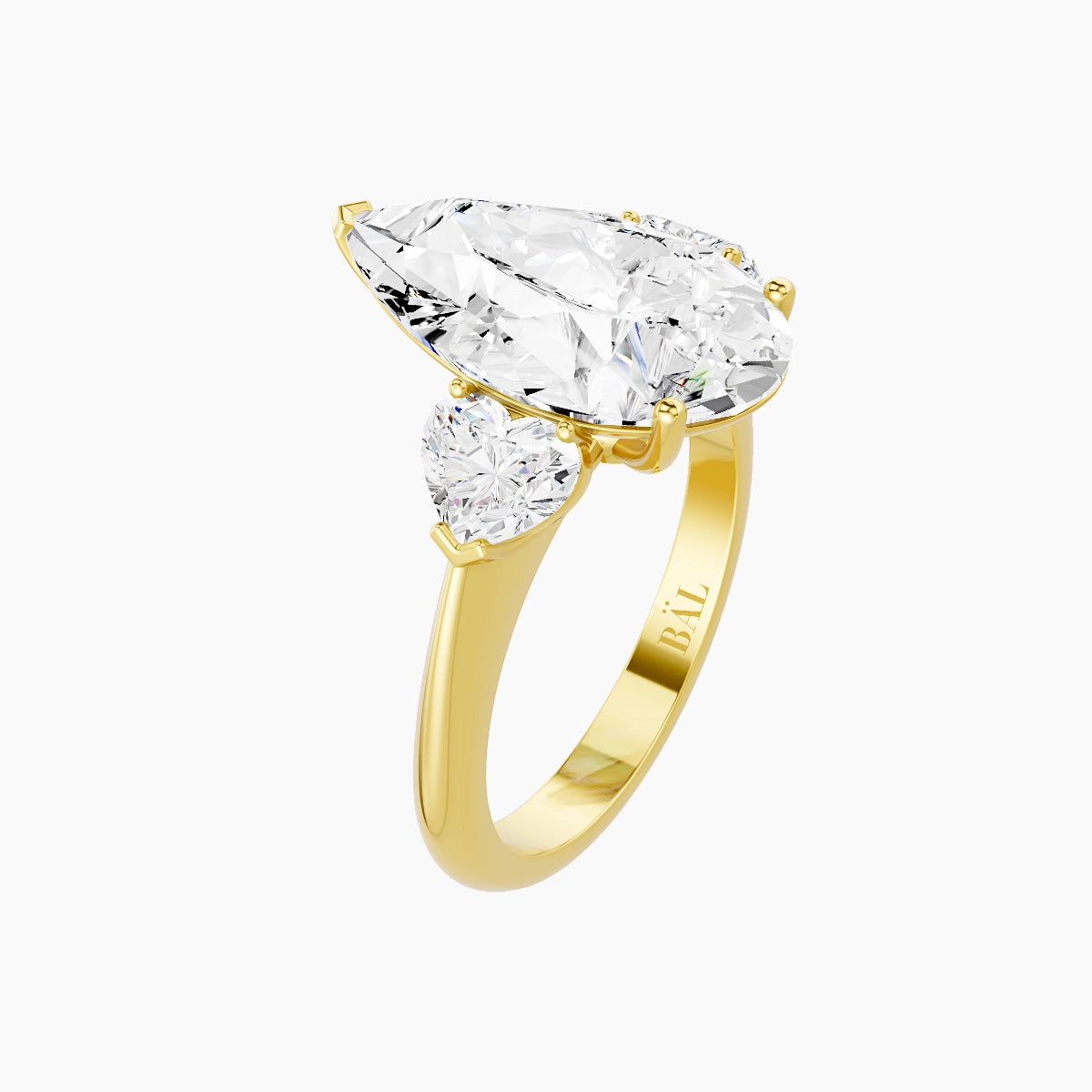 Classic Heart Trilogy | 18k Yellow Gold 5 ct Pear White Lab Diamond Ring
